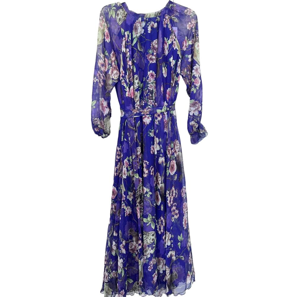 Floral Purple Chiffon Boho Maxi Dress Woodland Print Ruffle Long Sleeve XL NWT - Picture 5 of 9
